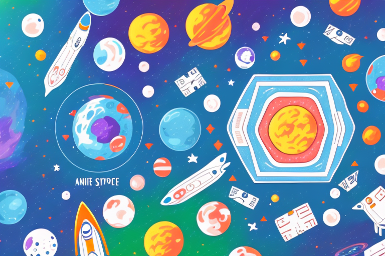 A colorful space-themed board game with cards and tokens