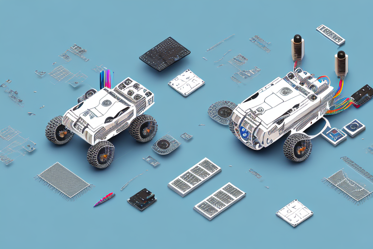 A robotic rover with a microcontroller and motor components