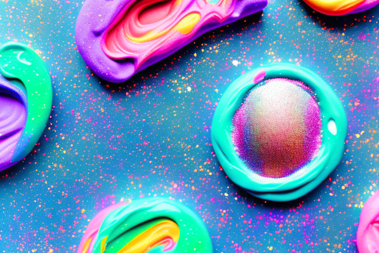 A colorful galaxy-themed playdough with glitter and food coloring