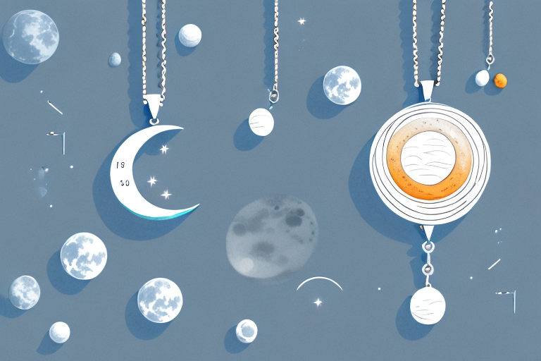 A necklace with a pendant featuring the different phases of the moon