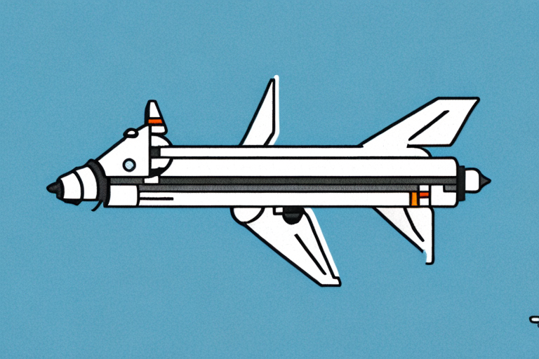 A lego space shuttle in flight