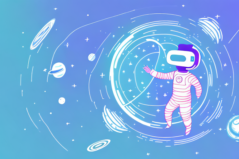 A child in a space-themed virtual reality or augmented reality environment