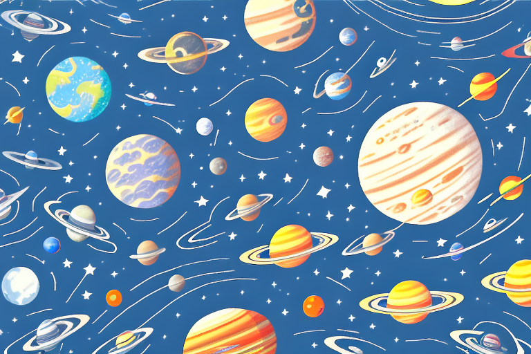 A child's view of a space-themed landscape