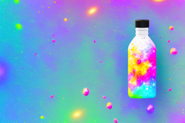 A colorful galaxy-themed sensory bottle filled with slime