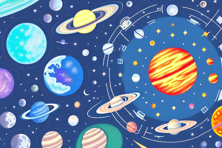 A colorful space-themed memory game board with various planets