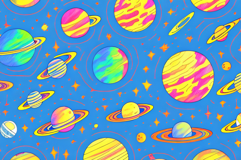 A colorful space-themed t-shirt with fabric markers