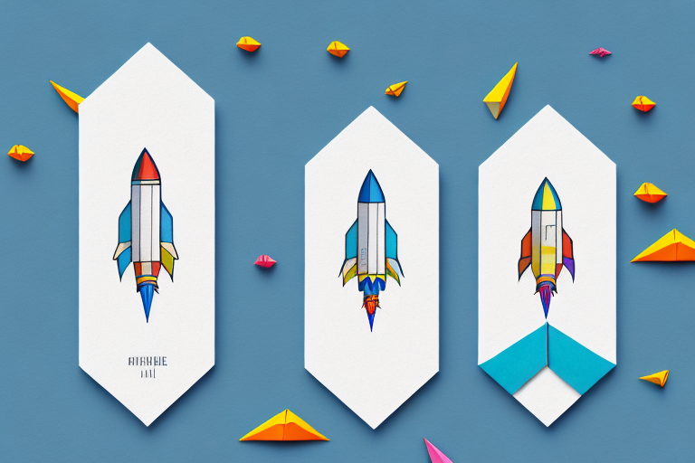 A colorful origami rocket ship bookmark with intricate details