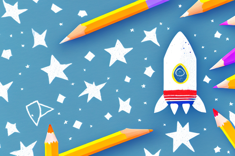 A rocket ship pencil holder with details such as colorful paint